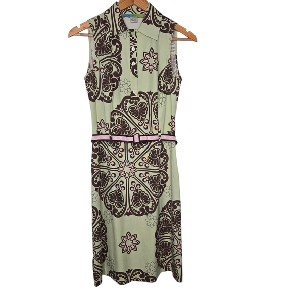 Beth Bowley Anthropologie Mint Pink 70s Floral Print Silk Blend Shirt Dress 6 - Picture 1 of 9